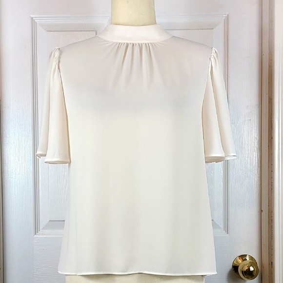 Express Tops - Express Cream Mock Neck Short Sleeve Blouse